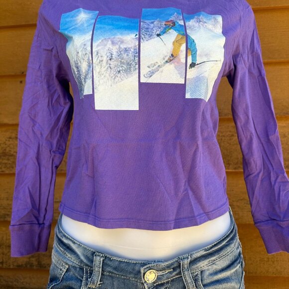 Vintage Arizona Y2k Ski Cropped Purple Long Sleeve Shirt Size XS - Picture 5 of 9
